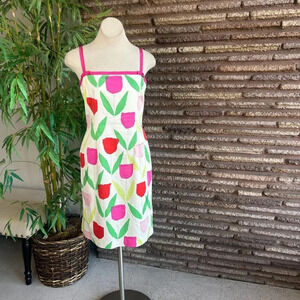 Maggy London Cotton Blend Tulip Dress With Pleated Hem Spaghetti Strap Size 10